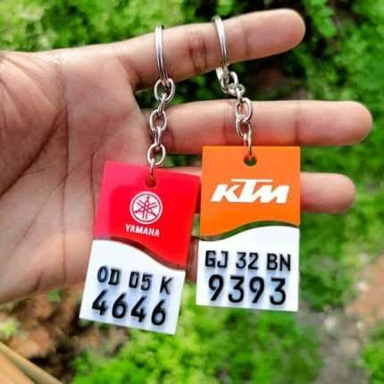 Acrylic Colorful 4D Number Plate Keychain With Logo
