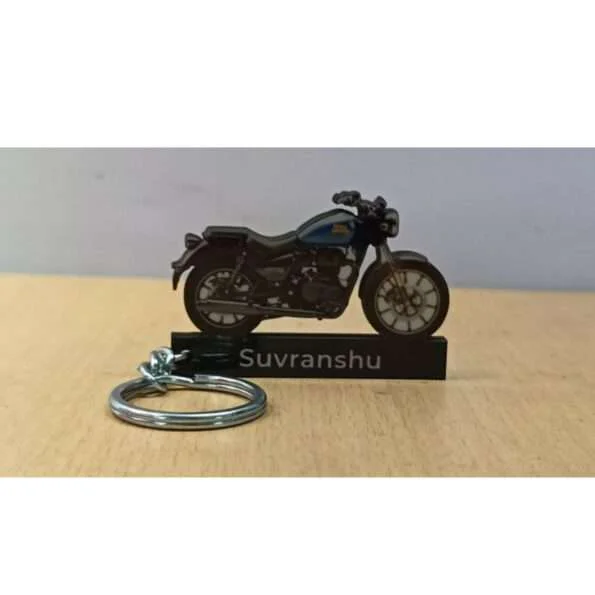 Customized Royal Enfield Meteor 350 Fireball Blue Colorful Bike Shape Gel Keychain