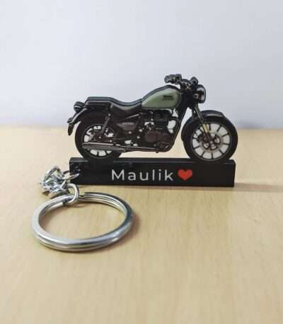 Customized Royal Enfield Meteor 350 Fireball Matt Green Colorful Bike Shape Gel Keychain