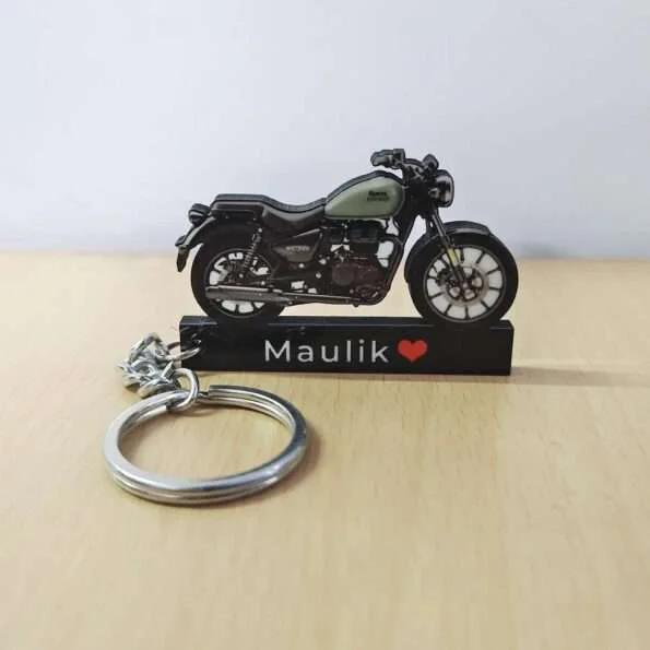 Customized Royal Enfield Meteor 350 Fireball Matt Green Colorful Bike Shape Gel Keychain