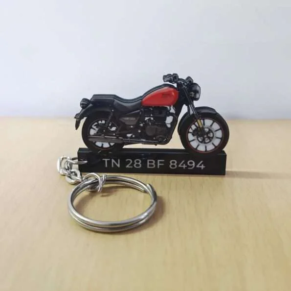 Customized Royal Enfield Meteor 350 Fireball Red Colorful Bike Shape Gel Keychain