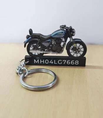 Customized Royal Enfield Meteor 350 Stellar Blue Colorful Bike Shape Gel Keychain