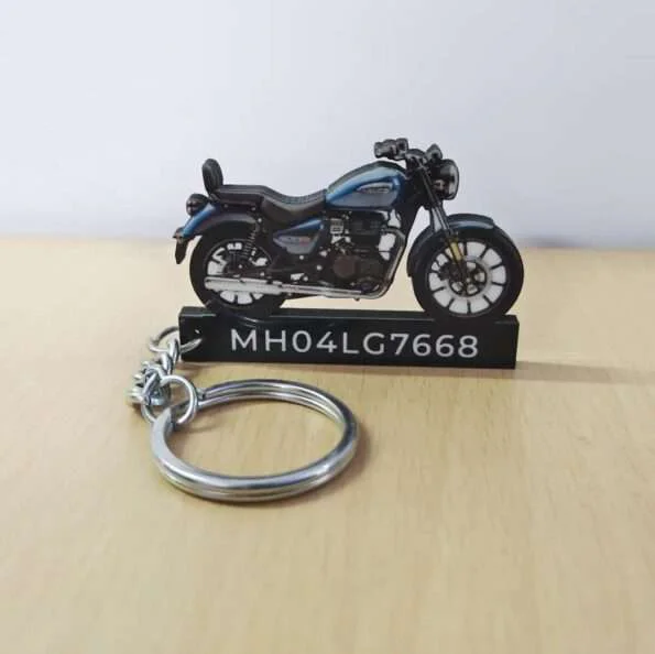 Customized Royal Enfield Meteor 350 Stellar Blue Colorful Bike Shape Gel Keychain