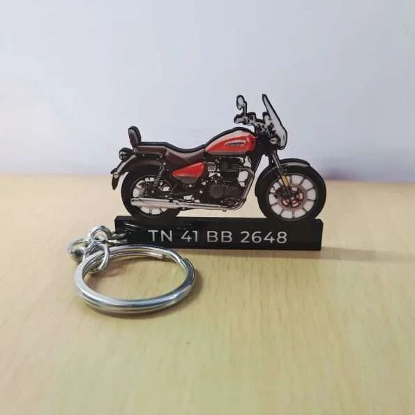 Customized Royal Enfield Meteor 350 Supernova Red Colorful Bike Shape Gel Keychain