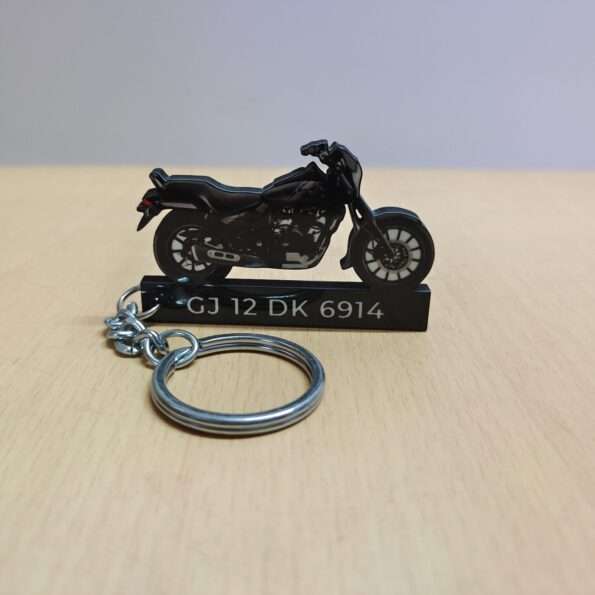 Customized Bajaj Avenger Street 180 Ebony Black Colorful Bike Shape Gel Number Plate Keychain