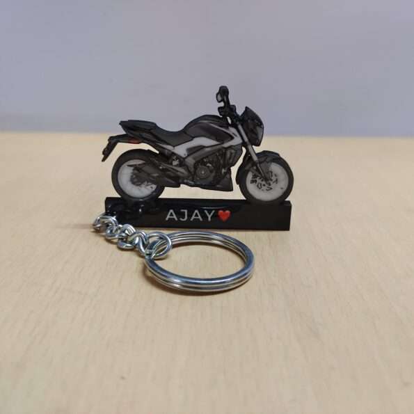 Customized Bajaj Dominar 250 Sparkling Black Colorful Bike Shape Gel Number Plate Keychain