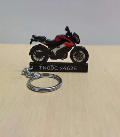 Customized Bajaj Pulsar NS200 Burnt Red Colorful Bike Shape Gel Number Plate Keychain
