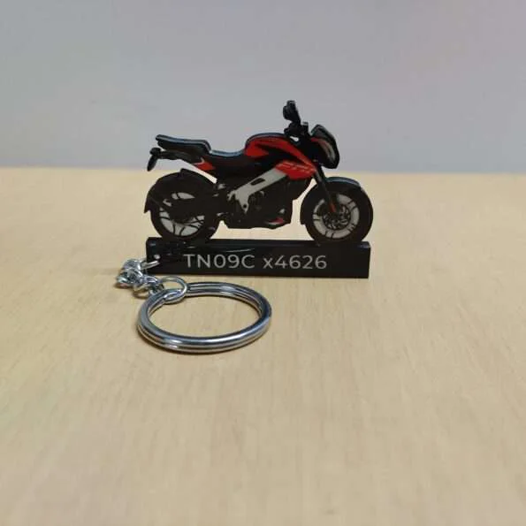 Customized Bajaj Pulsar NS200 Burnt Red Colorful Bike Shape Gel Number Plate Keychain
