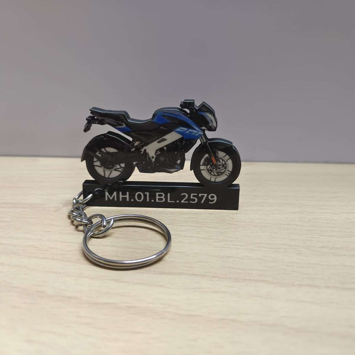 Customized Bajaj Pulsar NS200 Satin Blue Colorful Bike Shape Gel Number Plate Keychain