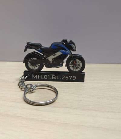 Customized Bajaj Pulsar NS200 Satin Blue Colorful Bike Shape Gel Number Plate Keychain