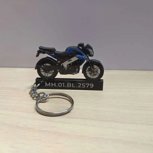 Customized Bajaj Pulsar NS200 Satin Blue Colorful Bike Shape Gel Number Plate Keychain