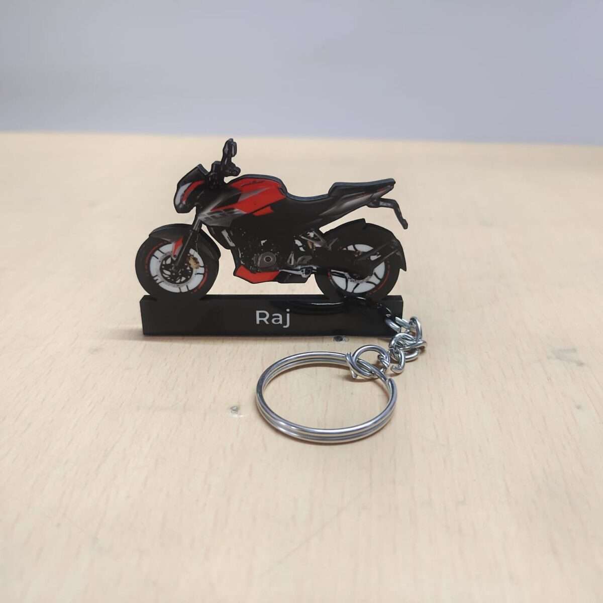 Customized Bajaj Pulsar NS200 Wild Red colorful Bike Shape Gel Number Plate Keychain (2)