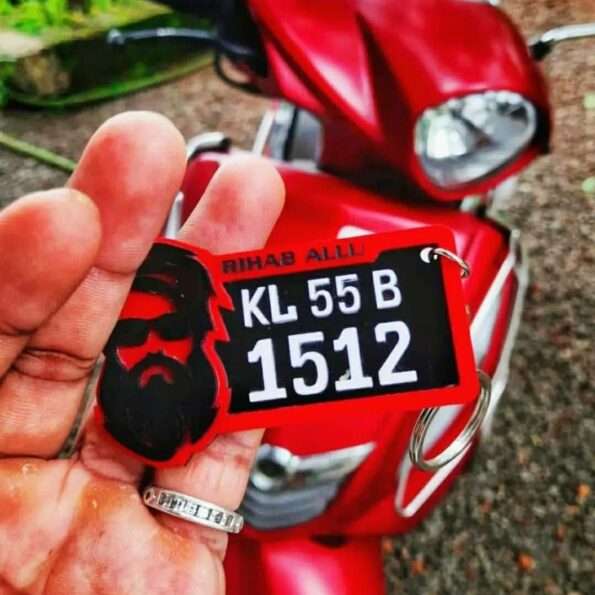 Customized Beard Logo Acrylic Number Plate Keychain (Red)