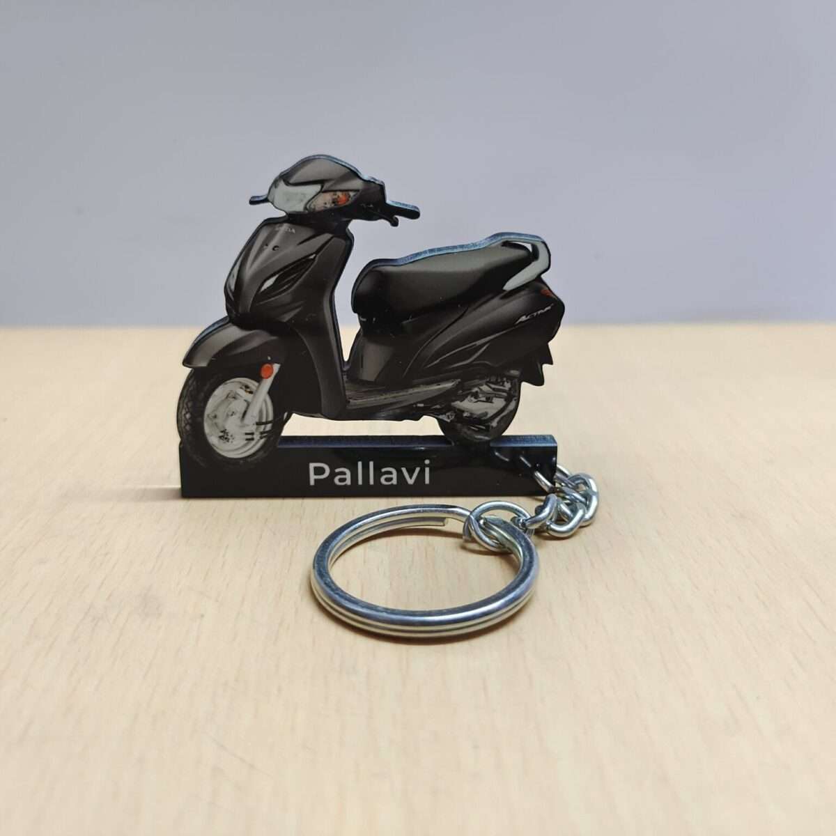Customized Honda Activa 6G DLX Matte Axis Grey Metallic Colorful Scooter Shape Gel Number Plate Keychain (2)
