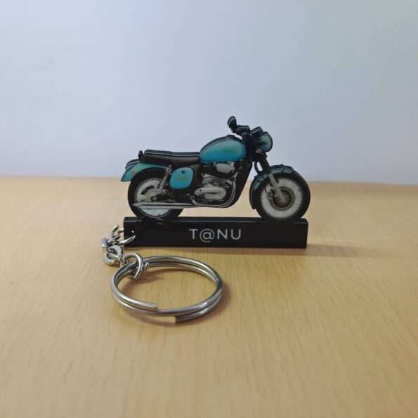 Customized Jawa 42 Halley's Teal Matte Colorful Bike Shape Gel Number Plate Keychain