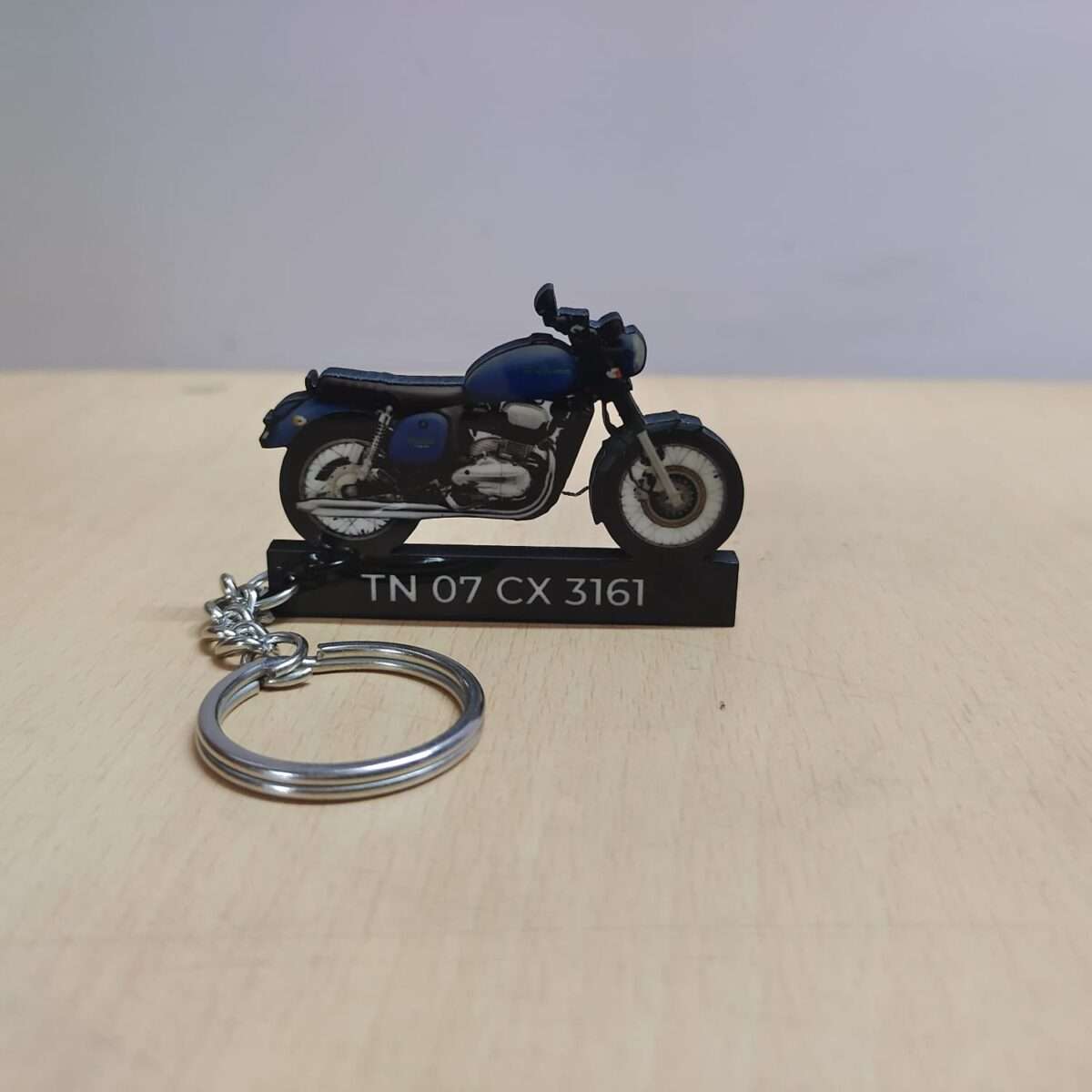 Customized Jawa 42 Starlight Blue Matte Colorful Bike Shape Gel Number Plate Keychain
