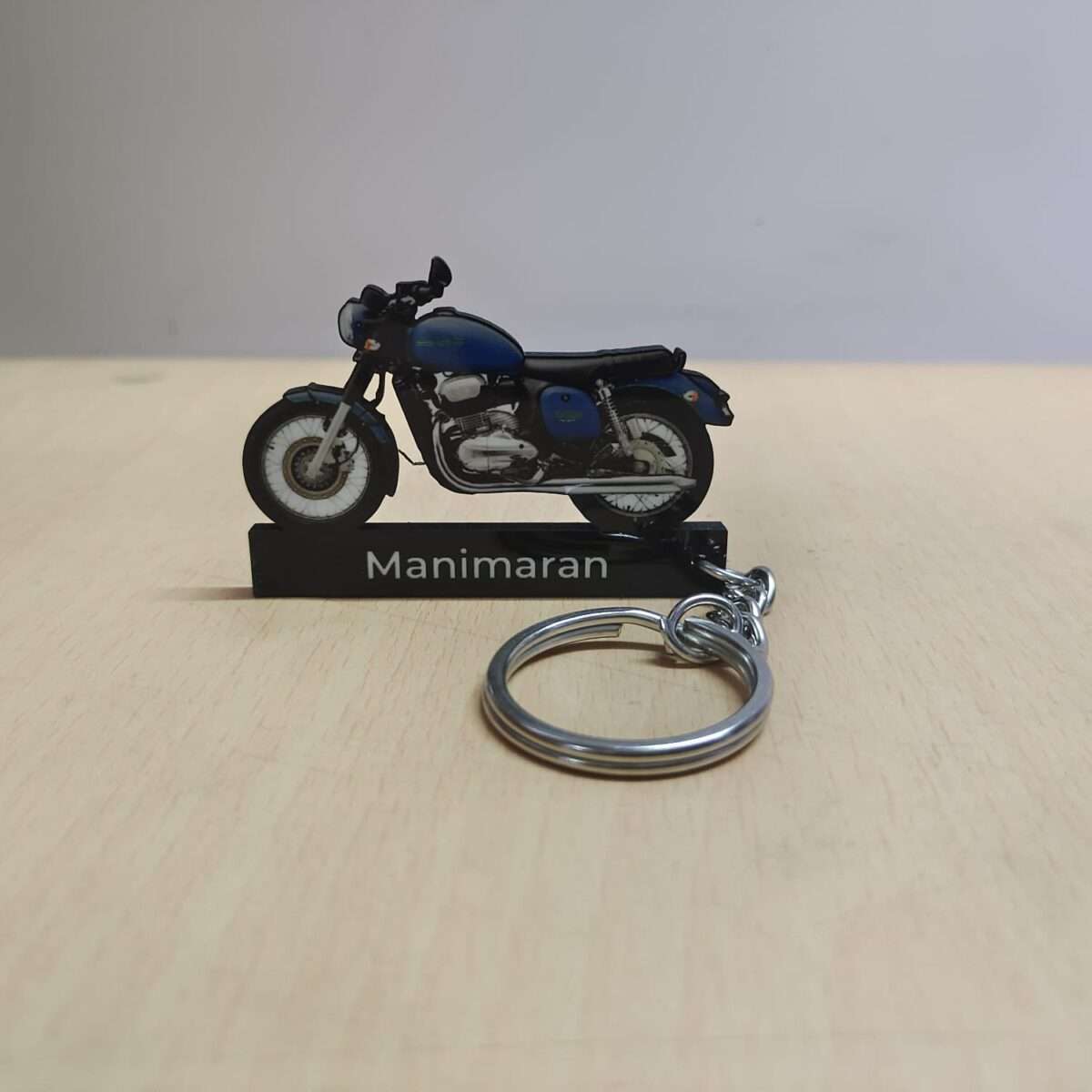 Customized Jawa 42 Starlight Blue Matte Colorful Bike Shape Gel Number Plate Keychain (2)