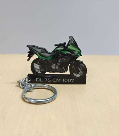Customized Kawasaki Versys 1000 Candy Lime Green Metallic Spark Black Colorful Bike Shape Gel Number Plate Keychain