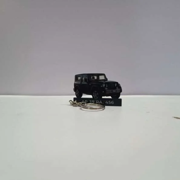 Customized Mahindra Thar Aqua Marine Colorful Car Shape Gel Number Plate Keychain