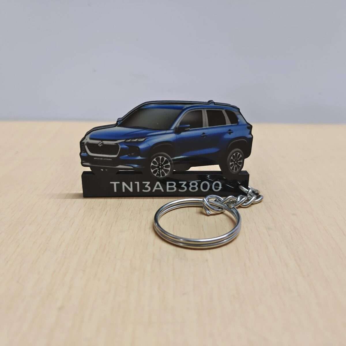 Customized Maruti Suzuki Grand Vitara Nexa Blue Colorful Car Shape Gel Number Plate Keychain (2)