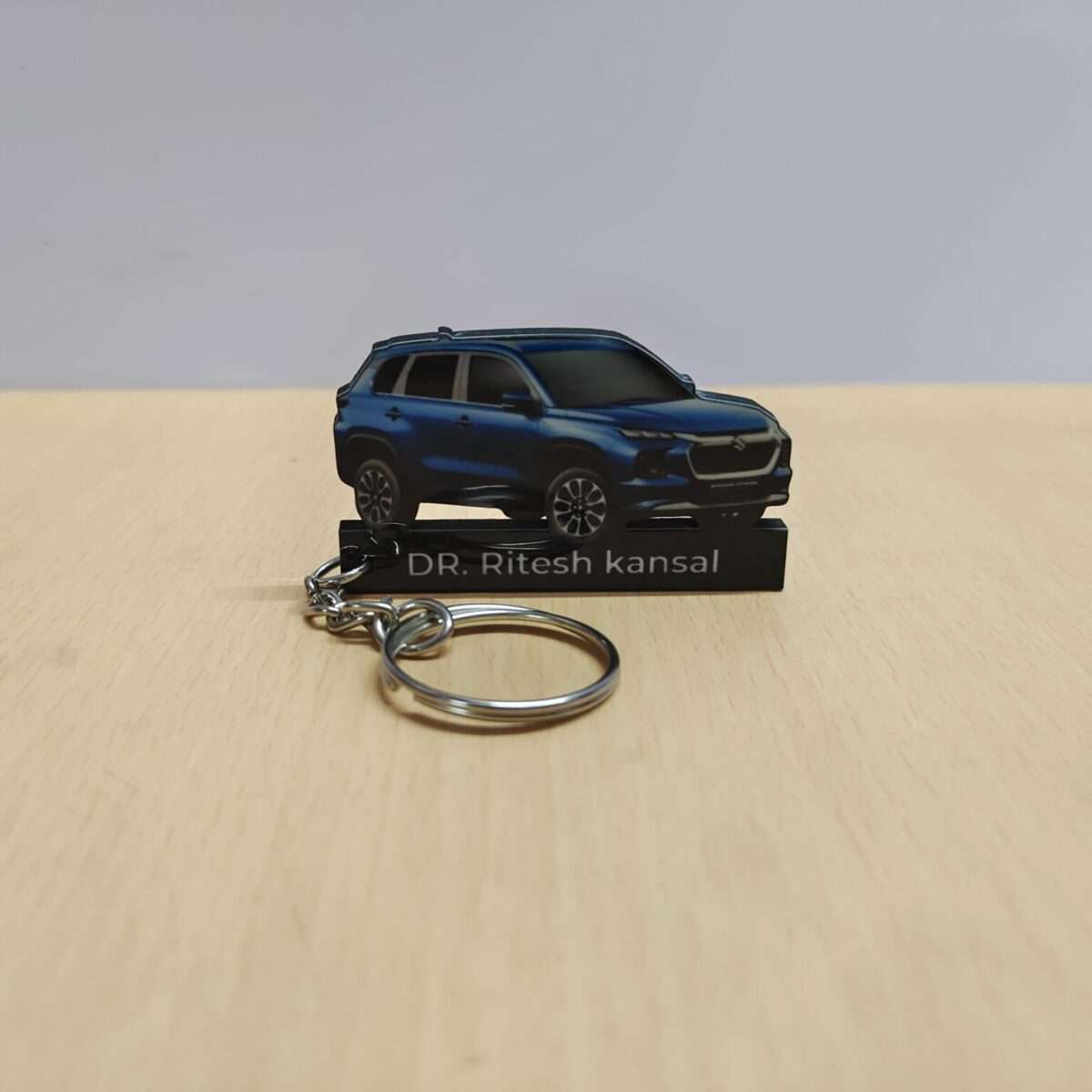 Customized Maruti Suzuki Grand Vitara Nexa Blue Colorful Car Shape Gel Number Plate Keychain (3)