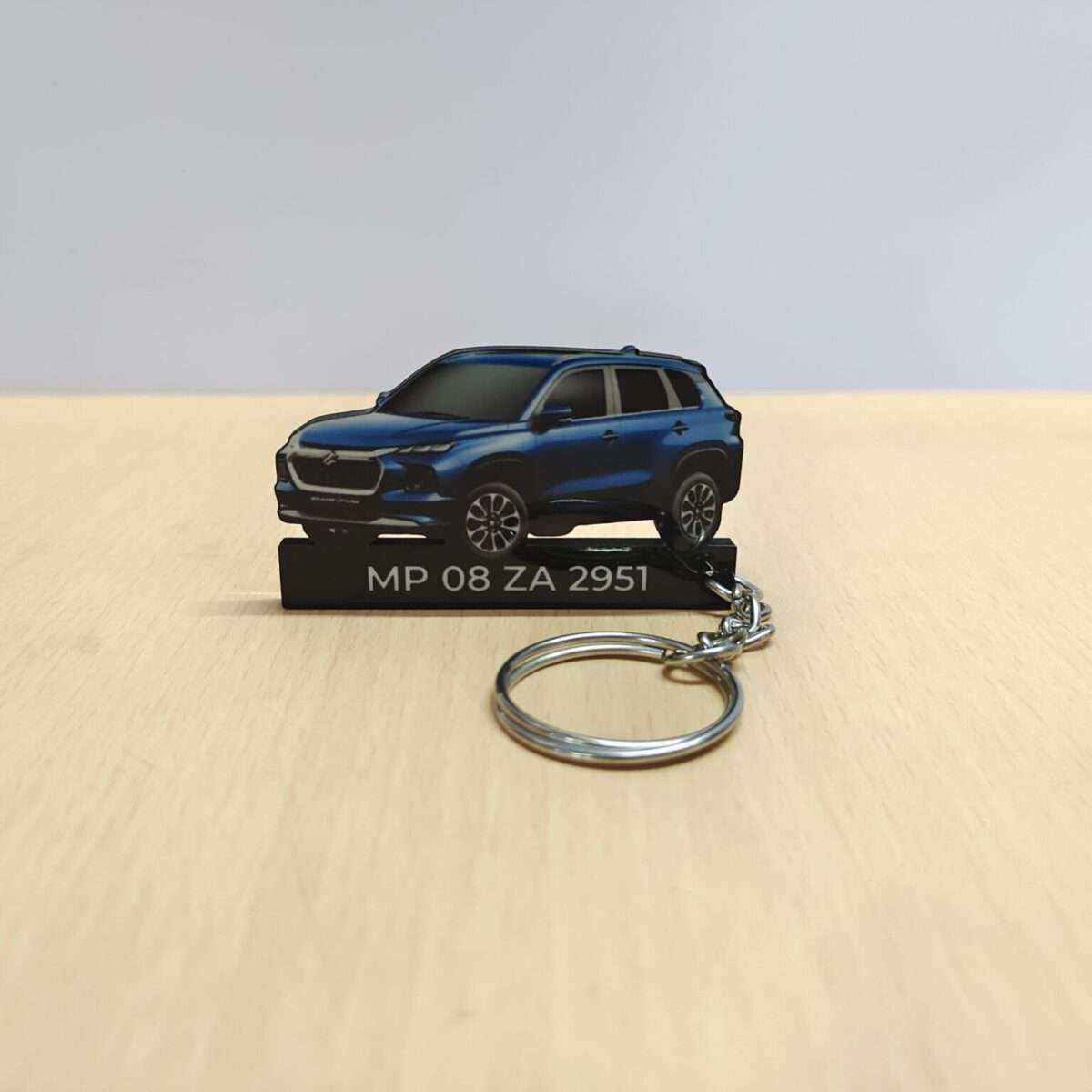 Customized Maruti Suzuki Grand Vitara Nexa Blue Colorful Car Shape Gel Number Plate Keychain (4)