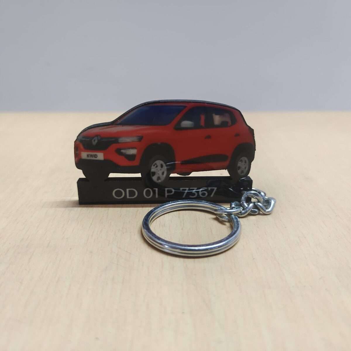 Customized Renault Kwid Fiery Red Colorful Car Shape Gel Number Plate Keychain (2)