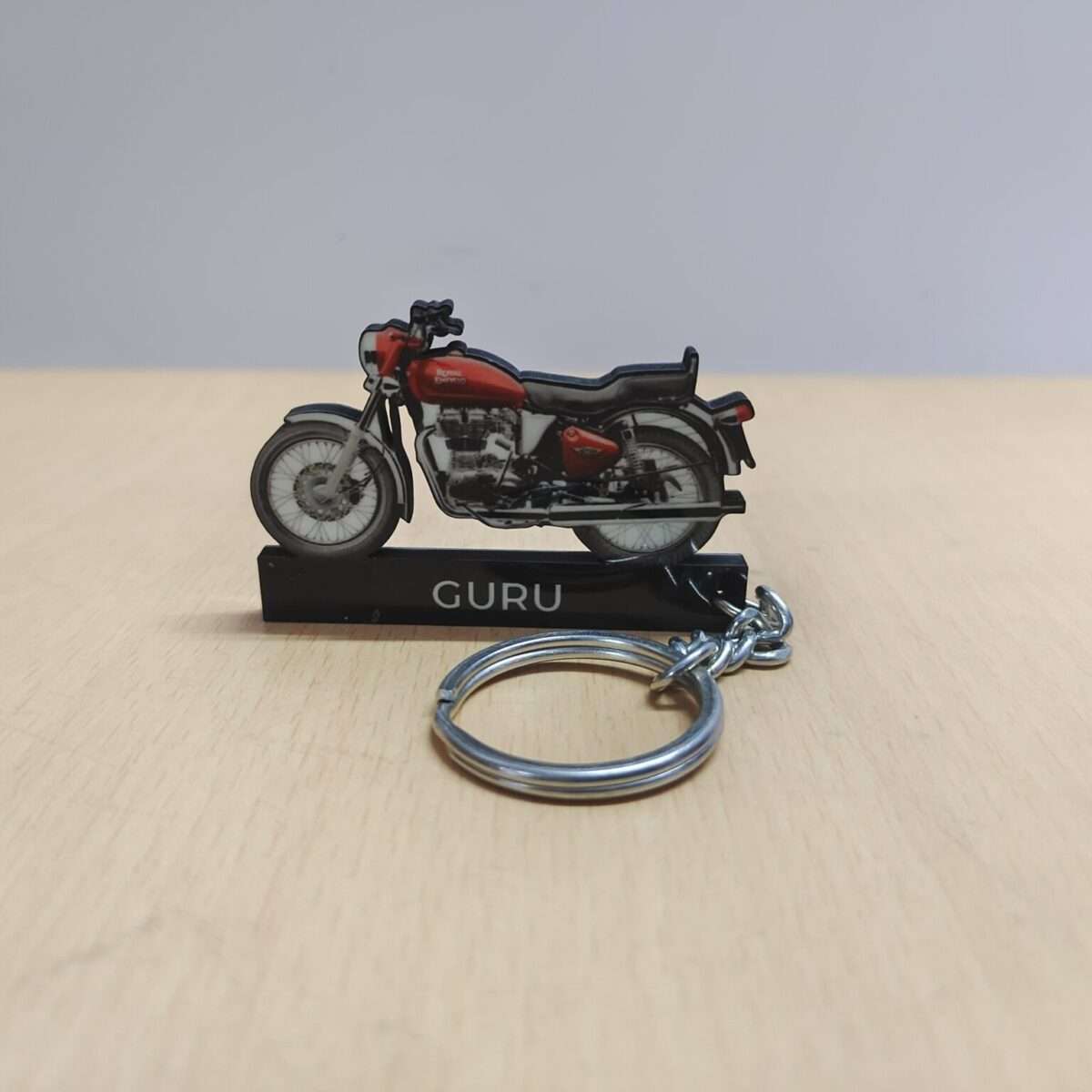 Customized Royal Enfield Bullet Electra 350 Rivera Red Colorful Bike Shape Gel Number Plate Keychain (2)