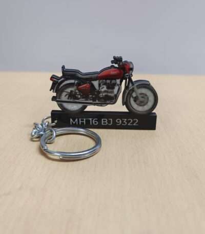 Customized Royal Enfield Bullet Electra 350 Rivera Red Colorful Bike Shape Gel Number Plate Keychain