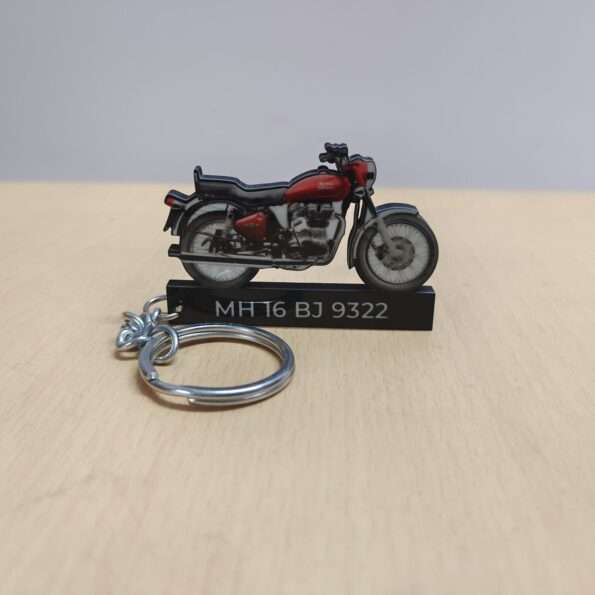 Customized Royal Enfield Bullet Electra 350 Rivera Red Colorful Bike Shape Gel Number Plate Keychain