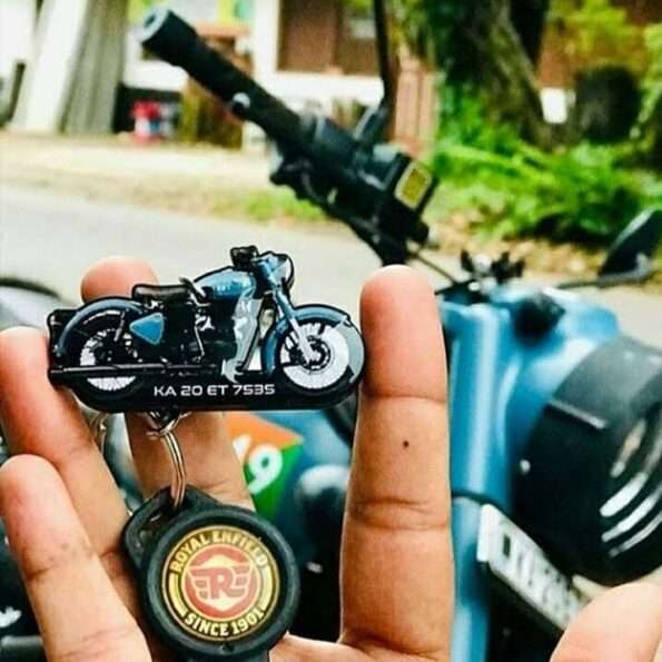 Customized Royal Enfield Classic 350 And 500 Airborne Blue Colorful Bike Shape Gel Number Plate Keychain