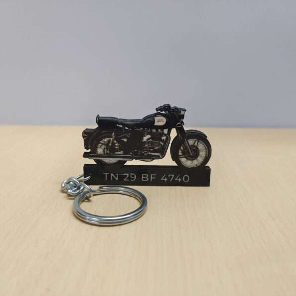 Customized Royal Enfield Classic 350 Black Colorful Bike Shape Gel Number Plate Keychain