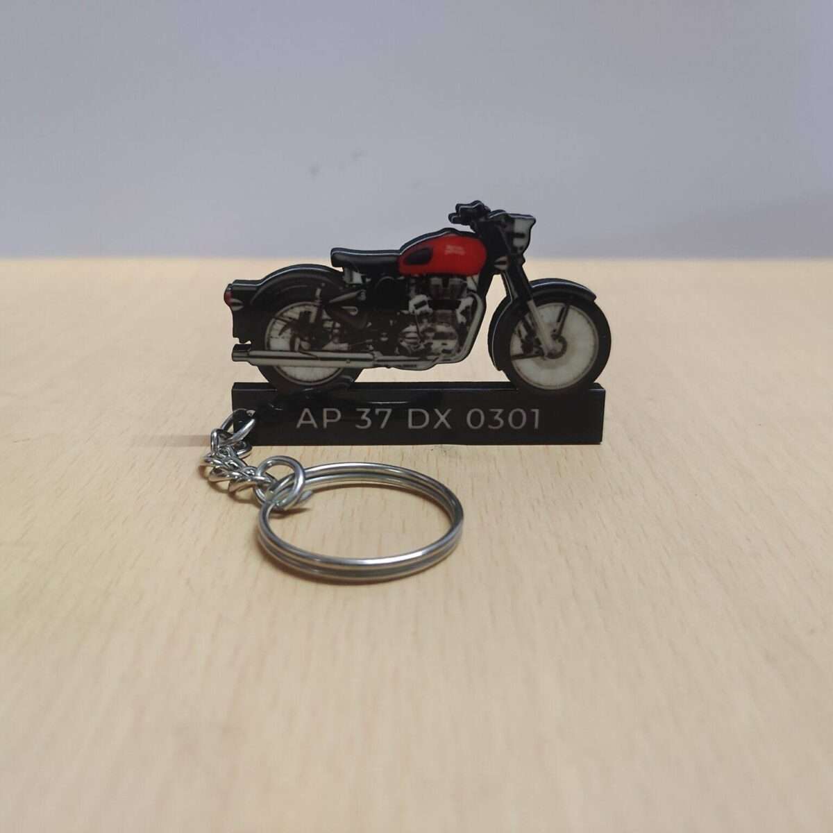 Customized Royal Enfield Classic 350 Redditch Red Colorful Bike Shape Gel Number Plate Keychain