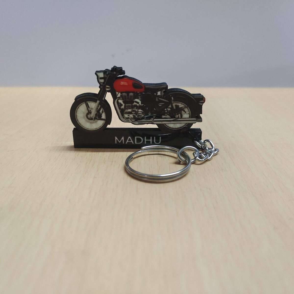 Customized Royal Enfield Classic 350 Redditch Red Colorful Bike Shape Gel Number Plate Keychain (2)