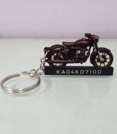 Customized Royal Enfield Classic 350 Stealth Black Colorful Bike Shape Gel Number Plate Keychain