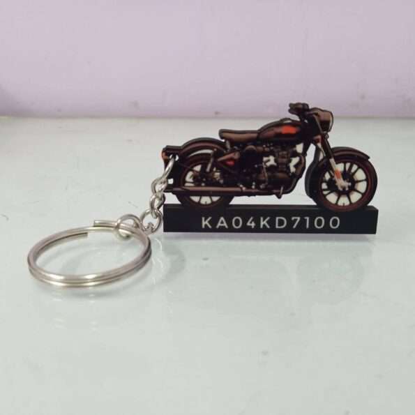 Customized Royal Enfield Classic 350 Stealth Black Colorful Bike Shape Gel Number Plate Keychain