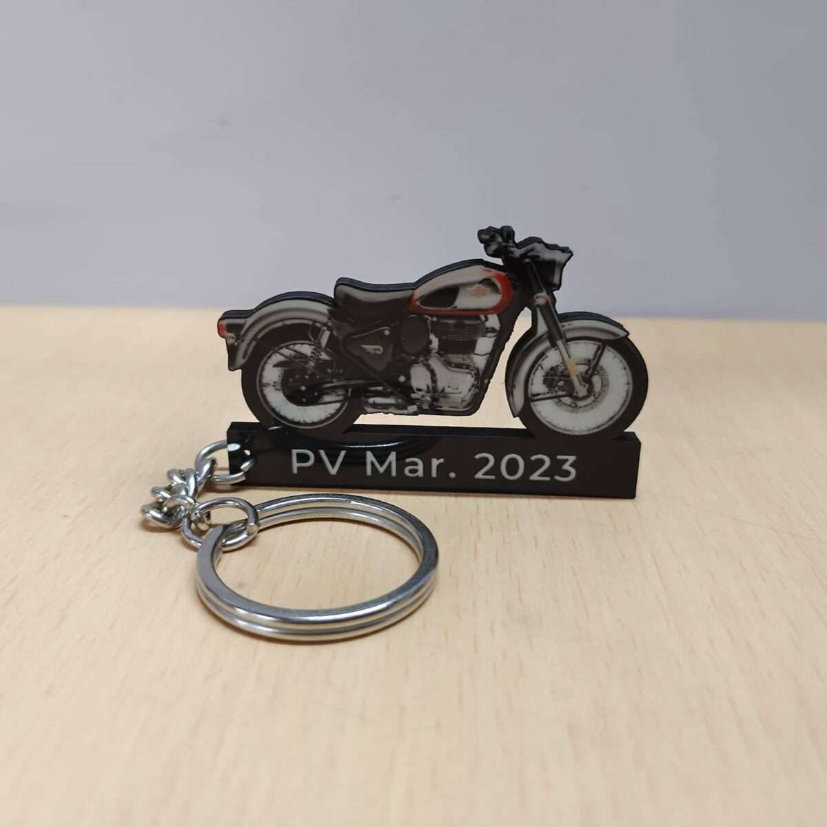 Customized Royal Enfield Classic Reborn 350 Chrome Red Colorful Bike Shape Gel Number Plate Keychain