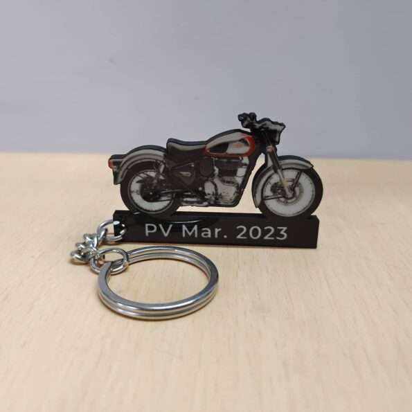 Customized Royal Enfield Classic Reborn 350 Chrome Red Colorful Bike Shape Gel Number Plate Keychain