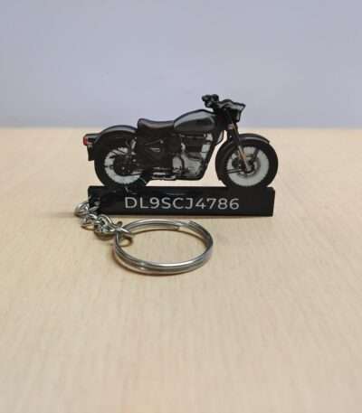 Customized Royal Enfield Classic Reborn 350 Redditch Grey Colorful Bike Shape Gel Number Plate Keychain