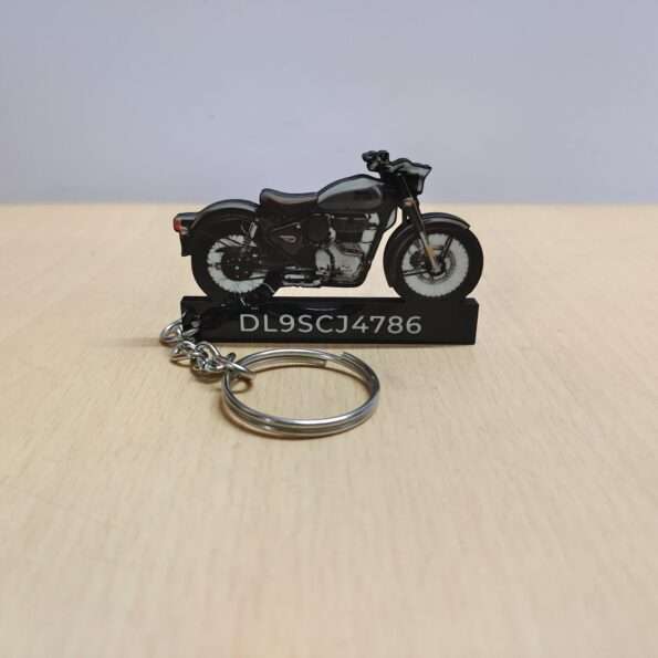Customized Royal Enfield Classic Reborn 350 Redditch Grey Colorful Bike Shape Gel Number Plate Keychain
