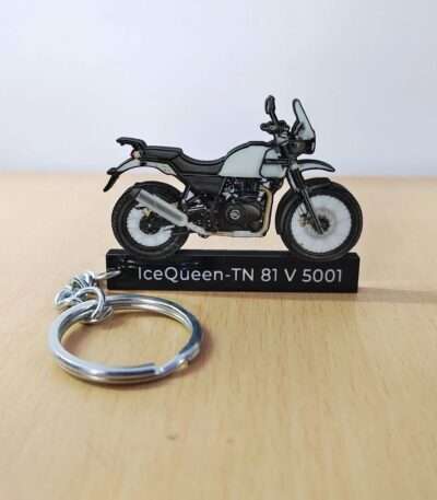 Customized Royal Enfield Himalayan 411 Snow White Colorful Bike Shape Gel Number Plate Keychain