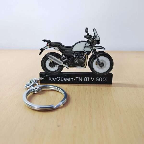 Customized Royal Enfield Himalayan 411 Snow White Colorful Bike Shape Gel Number Plate Keychain
