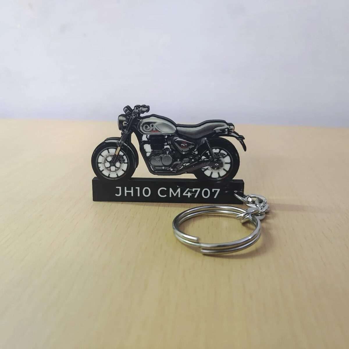 Customized Royal Enfield Hunter 350 Dapper Grey Colorful Bike Shape Gel Number Plate Keychain