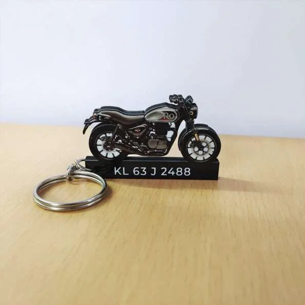 Customized Royal Enfield Hunter 350 Dapper Grey Colorful Bike Shape Gel Number Plate Keychain