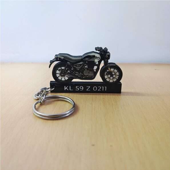 Customized Royal Enfield Hunter 350 Rebel Black Colorful Bike Shape Gel Number Plate Keychain