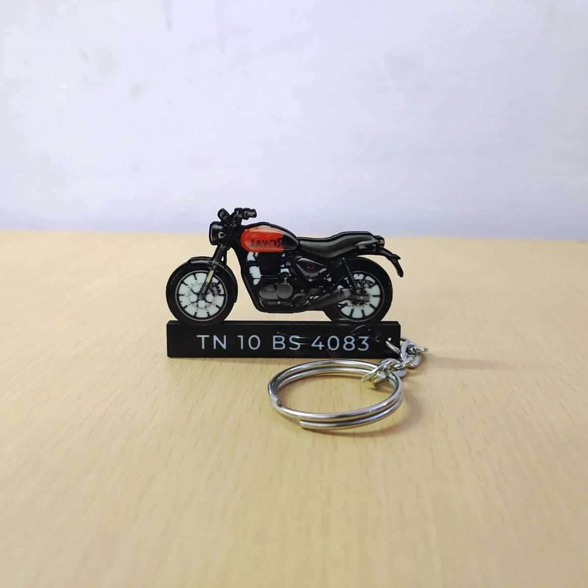 Customized Royal Enfield Hunter 350 Rebel Red Colorful Bike Shape Gel Number Plate Keychain