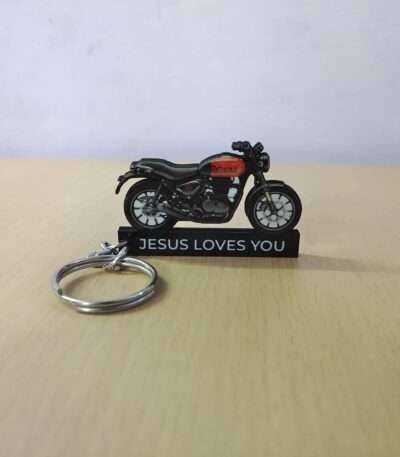Customized Royal Enfield Hunter 350 Rebel Red Colorful Bike Shape Gel Number Plate Keychain (2)