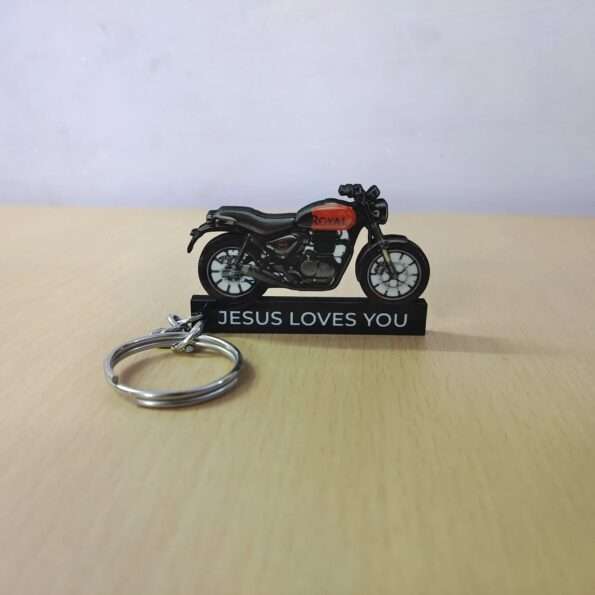 Customized Royal Enfield Hunter 350 Rebel Red Colorful Bike Shape Gel Number Plate Keychain (2)