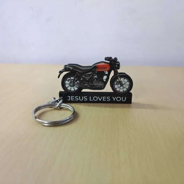 Customized Royal Enfield Hunter 350 Rebel Red Colorful Bike Shape Gel Number Plate Keychain (2)