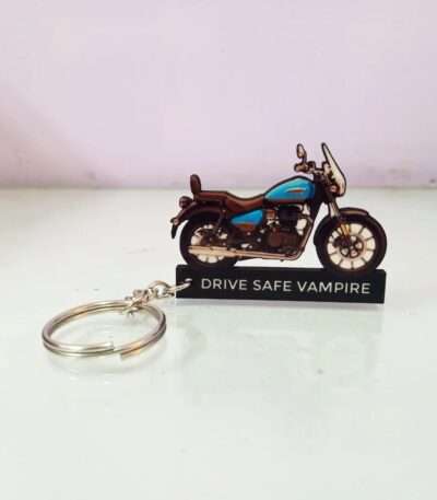 Customized Royal Enfield Meteor 350 Supernova Blue Colorful Bike Shape Gel Number Plate Keychain